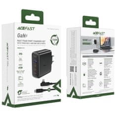 AceFast Hitri omrežni polnilnik GaN 3x USB-C 1x USB-A + kotni kabel USB-C 100 W 2 m črn