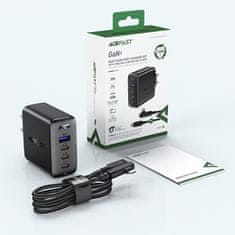 AceFast Hitri omrežni polnilnik GaN 3x USB-C 1x USB-A + kotni kabel USB-C 100 W 2 m črn
