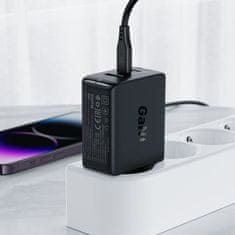 AceFast GaN 2x USB-C USB-A PPS PD QC4+ 65W hitri polnilec črn