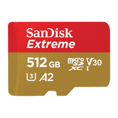 SanDisk Extreme microSDXC 512 GB + SD adapter 190 MB/s in 130 MB/s A2 C10 V30 UHS-I U3