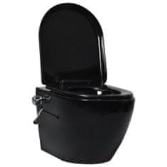 Greatstore Viseča WC školjka brez roba z vgradnim kotličkom črna keramika