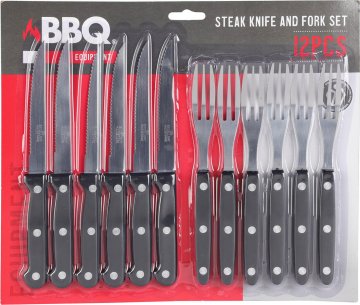 Koopman Pribor za peko na žaru (6+6 kosov) iz nerjavečega jekla, plastični ročaj