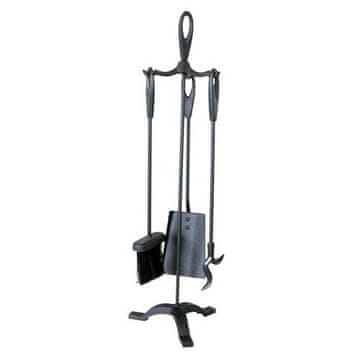 Orodje za kamin, v.63 cm, črno jeklo, 3-delni komplet. s stojalom