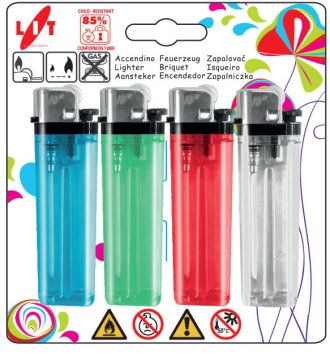 STREFA FIERY 7,5cm vžigalnik s plamenom, žepni, mešanica barv (4 kosi)