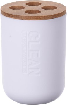 Skodelica za zobne ščetke, d.7x11cm, 300ml, plastika, BELA/bambus