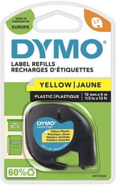 Dymo Originalni trakovi za izdelovalce etiket LetraTag, 12 mm x 4 m - rumena plastika