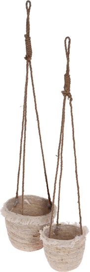 ProGarden Okrasni cvetlični lonček, viseči, komplet 2 kosov (18cm,22cm) naravni