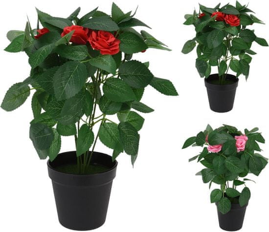 Umetno cvetje ROSE v cvetličnem loncu, premer 11 cm, višina 30 cm, mešanica vrst