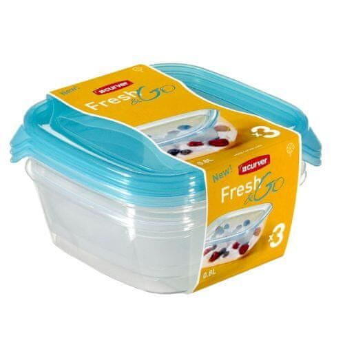 Curver FRESH&amp;GO kvadratna plastična škatla 0,8l (3 kosi)