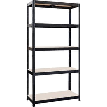 STREFA Polica 900x450x1800mm, 5 polic, jeklena črna + MDF plošča