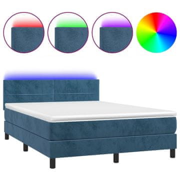 Vidaxl Box spring postelja z vzmetnico LED temno modra 140x190cm žamet