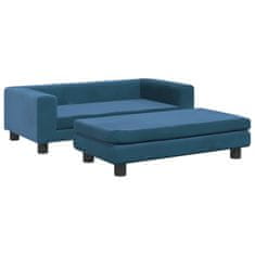 Vidaxl Otroški kavč s stolčkom za noge moder 100x50x30 cm žamet