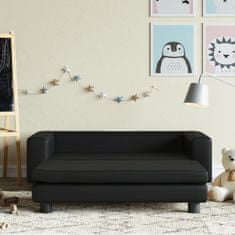 Greatstore Otroški kavč s stolčkom za noge črn 100x50x30 cm umetno usnje