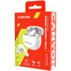 Canyon TWS-8 BT slušalke z mikrofonom, BT V5.3 JL 6976D4, 470mAh+40mAh ohišje do 32 ur, bela