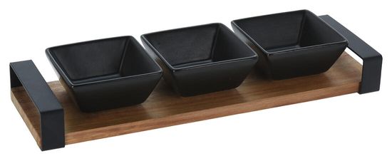 M.A.T Group Servirni set 4 kosov (1x skodelica/kovinski pladenj 32x10cm+3x keramična skleda 8x8x3,5cm BLACK)