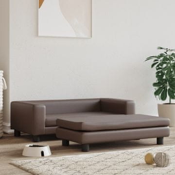 Vidaxl vidaXL Pasja postelja s stransko mizico, rjava, 100x50x30 cm, umetno usnje
