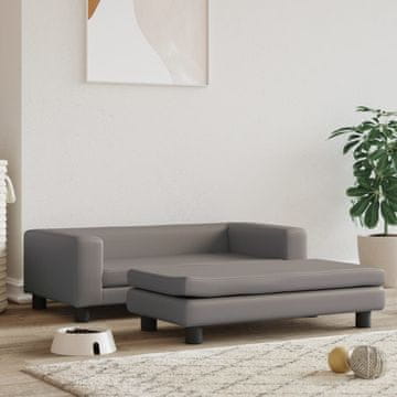 Vidaxl vidaXL Pasja postelja s stransko mizico, siva, 100x50x30 cm, umetno usnje