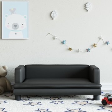 Vidaxl Otroški kavč črn 80x45x30 cm umetno usnje