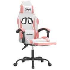 Vidaxl Vrtljivi gaming stol z oporo za noge belo in roza umetno usnje