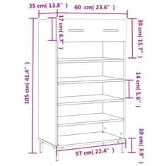 Vidaxl Omarica za čevlje bela 60x35x105 cm inženirski les