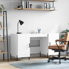 Vidaxl Pisalna miza visok sijaj bela 140x50x75 cm inženirski les