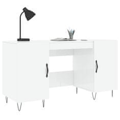Vidaxl Pisalna miza visok sijaj bela 140x50x75 cm inženirski les