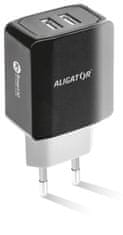 Aligator 3,4 A pametni omrežni polnilnik, 2xUSB, pametni IC, črn, kabel za iPhone/iPad 2A