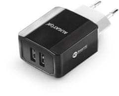 Aligator 3,4 A pametni omrežni polnilnik, 2xUSB, pametni IC, črn, kabel za iPhone/iPad 2A