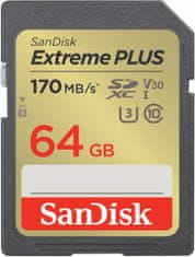 SanDisk Extreme PLUS/SDXC/64GB/170MBps/UHS-I U3/razred 10