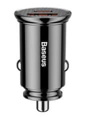 BASEUS CCALL-YS01 Krožni avtomobilski polnilnik USB+USB-C 30W črn