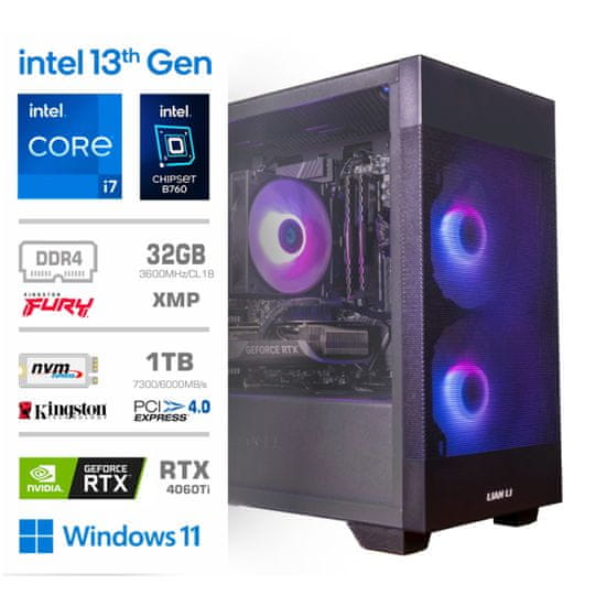 MEGA MT S7X namizni računalnik, i7-13700F, 32GB, 1TB, RTX4060Ti, W11H, črn (PC-GS7X-735WM) - rabljeno