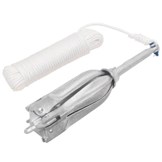 Vidaxl Zložljivo sidro z vrvjo srebro 12 kg temprano železo