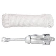Vidaxl Zložljivo sidro z vrvjo srebro 4 kg temprano železo