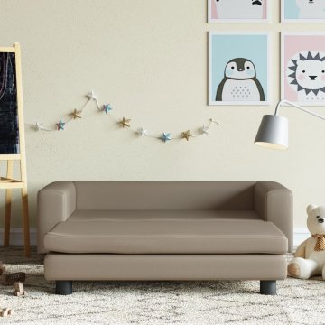 Vidaxl Otroški kavč s stolčkom za noge kapučino 100x50x30 cm um. usnje
