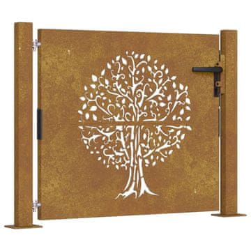 Vidaxl Vrtna vrata 100x75 cm iz kortenskega jekla z motivom drevesa