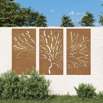Vidaxl vidaXL Vrtna stenska dekoracija, 3 kosi, 105 x 55 cm, kortensko jeklo