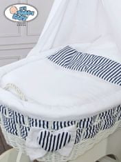 Mosesova košara z baldahinom Marina bela + bela in mornarska posteljnina