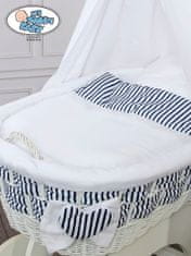 Greatstore Mosesova košara z baldahinom Marina bela + bela in mornarska posteljnina