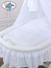 Košara Moses z baldahinom Charlotte bela + bela vezena posteljnina