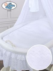 Košara Moses z baldahinom Charlotte bela + bela vezena posteljnina
