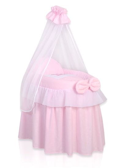 Greatstore Voziček za lutke - košara za lutke z baldahinom - roza