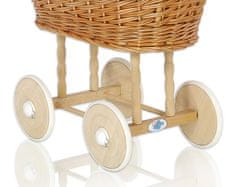 Voziček za lutke - košara za lutke z baldahinom - siva