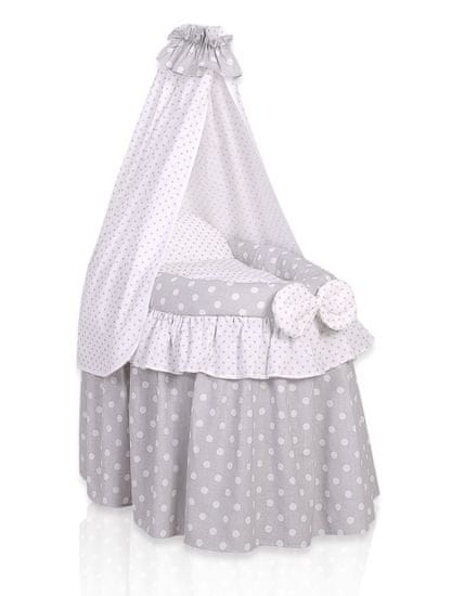 Greatstore Voziček za lutke - košara za lutke z baldahinom - siva