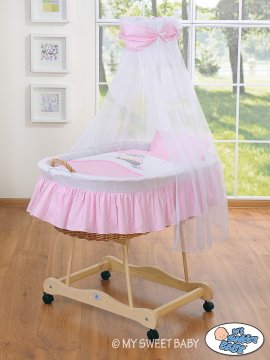 Greatstore Mojzesova košara z baldahinom - Osel Lucek roza