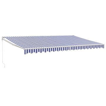 Vidaxl Zložljiva tenda modra in bela 5x3 m blago in aluminij