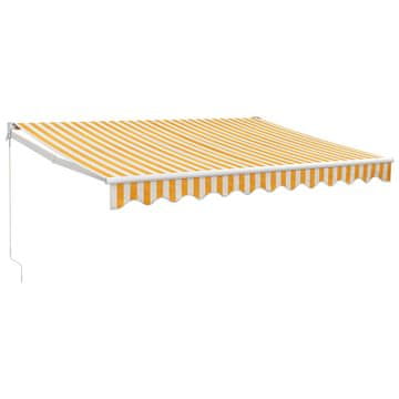 Vidaxl Zložljiva tenda rumena in bela 3,5x2,5 m blago in aluminij