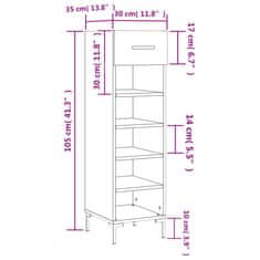 Vidaxl Omarica za čevlje dimljeni hrast 30x35x105 cm inženirski les