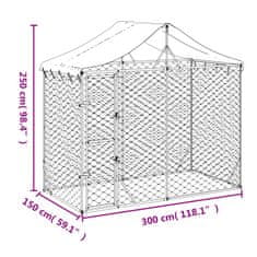 shumee Zunanja pasja ograda s streho srebrna 3x1,5x2,5 m pocink. jeklo