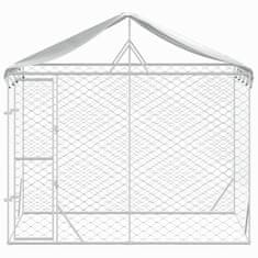 Vidaxl Zunanja pasja ograda s streho srebrna 3x1,5x2,5 m pocink. jeklo