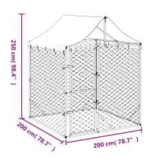 shumee Zunanja pasja ograda s streho srebrna 2x2x2,5 m pocinkano jeklo